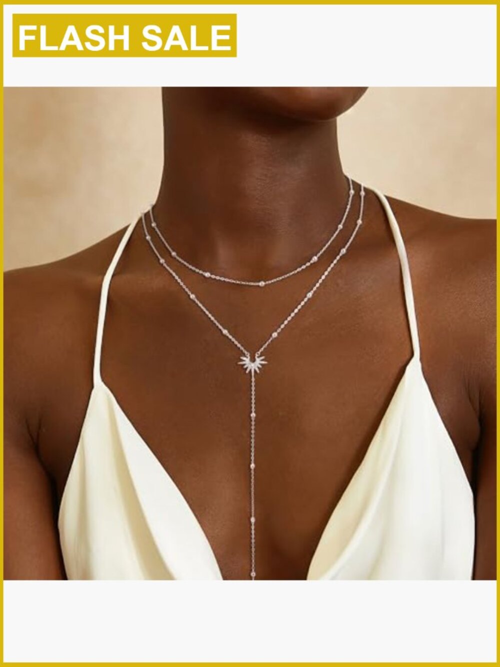 Dainty Y-Shaped Sun Pendant Lariat Necklace, 14k Gold Plated - Picture 2 of 7